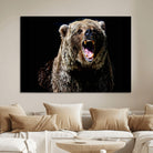 17625-MGV-CV-36X24-Grizzly Bear Canvas Print | Wildlife Wall Art for Cabin Decor | Ready to Hang Framed