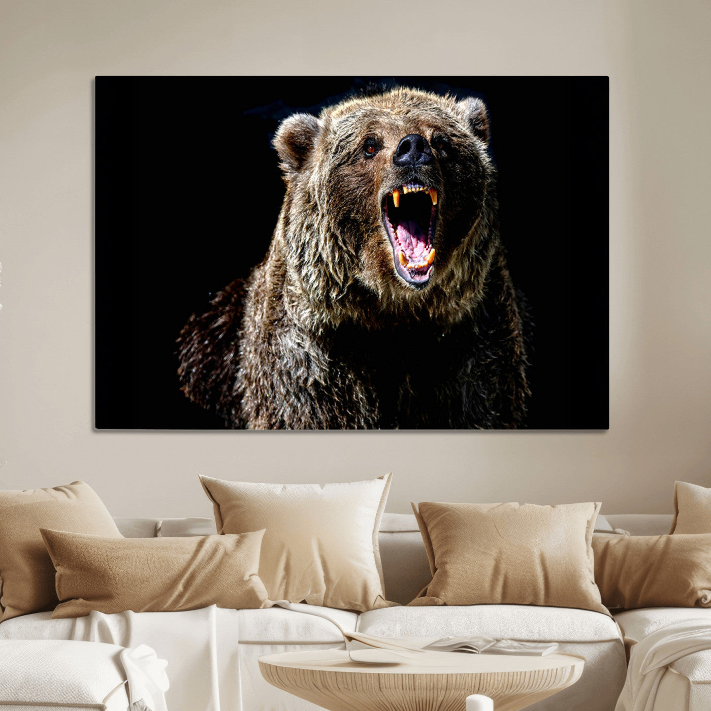 17625-MGV-CV-36X24-Grizzly Bear Canvas Print | Wildlife Wall Art for Cabin Decor | Ready to Hang Framed