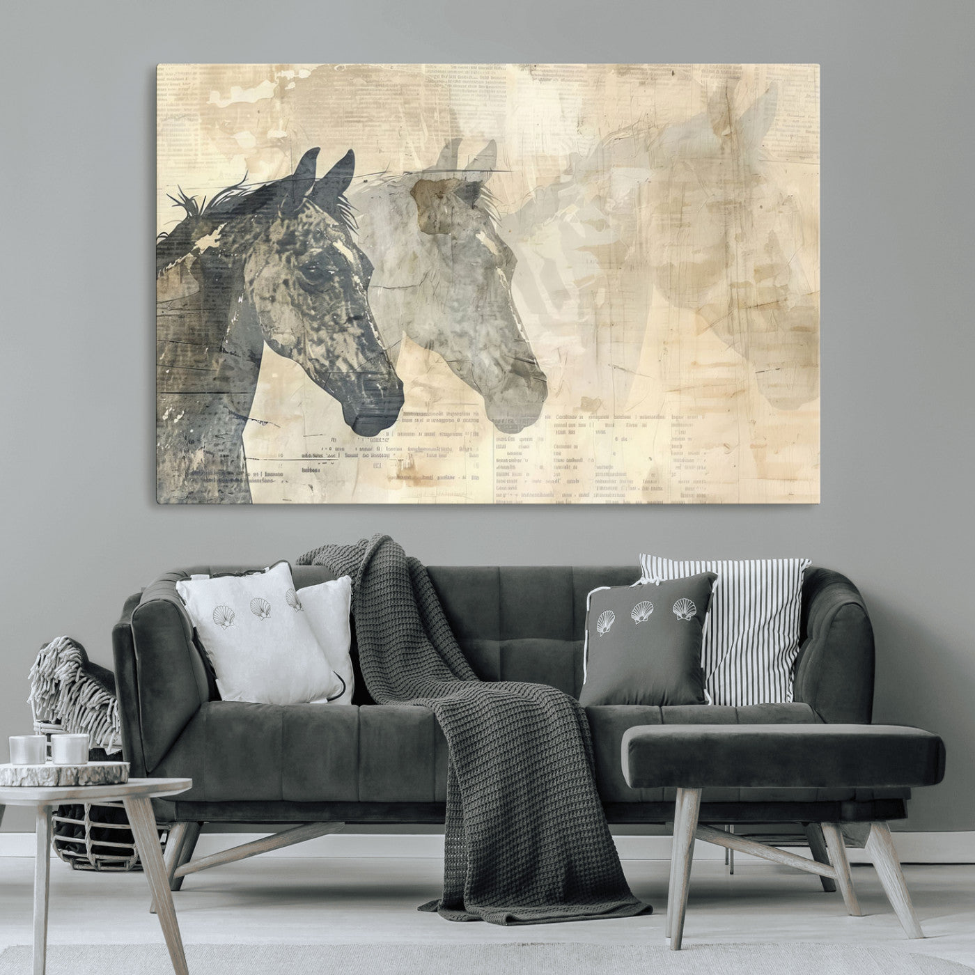 MGV-CV-36X24 - Abstract Horse Canvas Print | Modern Farmhouse Wall Art | Ready to Hang Framed
