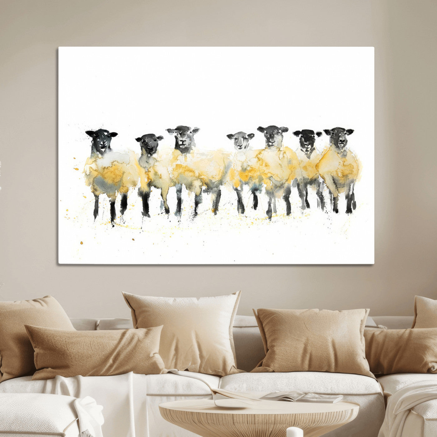 72612-MGV-CV-36X24-Farmhouse Wall Art Sheep Print | Ready to Hang Framed Canvas | Rustic Barn Decor