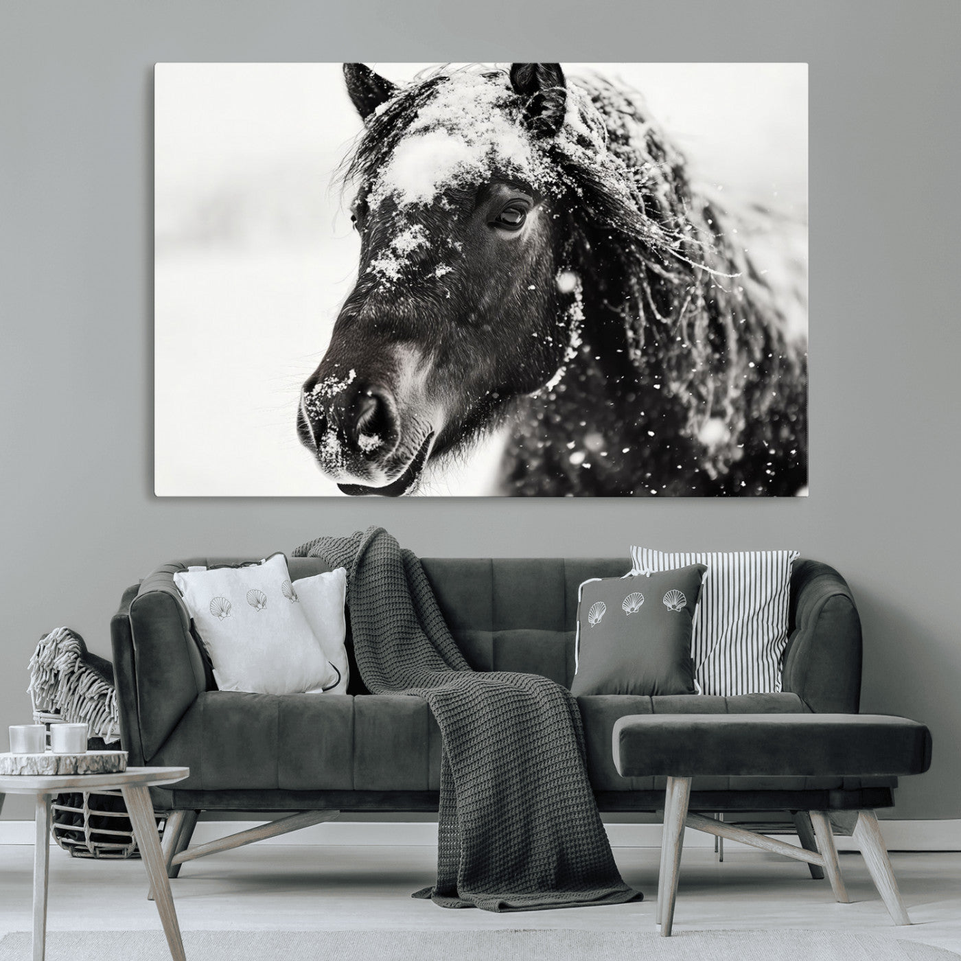 MGV-CV-36X24 - Framed Black and White Horse Wall Art | Ready to Hang and Framed | Farmhouse and Western Wall Decor