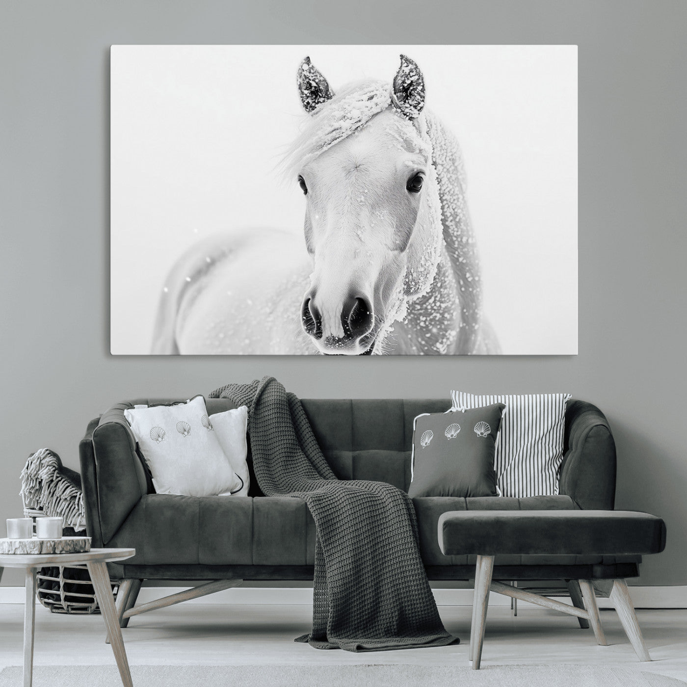 MGV-CV-36X24 - Majestic White Horse Wall Art | Ready to Hang and Framed | Farmhouse Wall Decor for Living Room