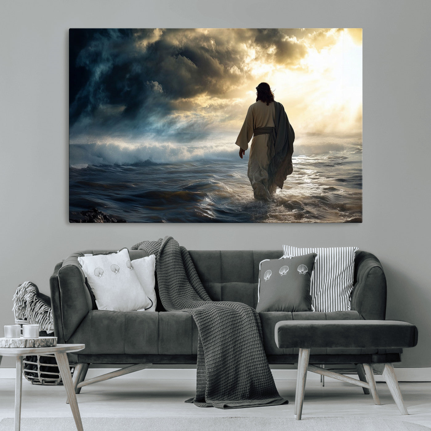 MGV-CV-36X24 - Jesus Walking on Water Wall Art | Canvas Print | Ready to Hang | Christian Home Decor | Spiritual