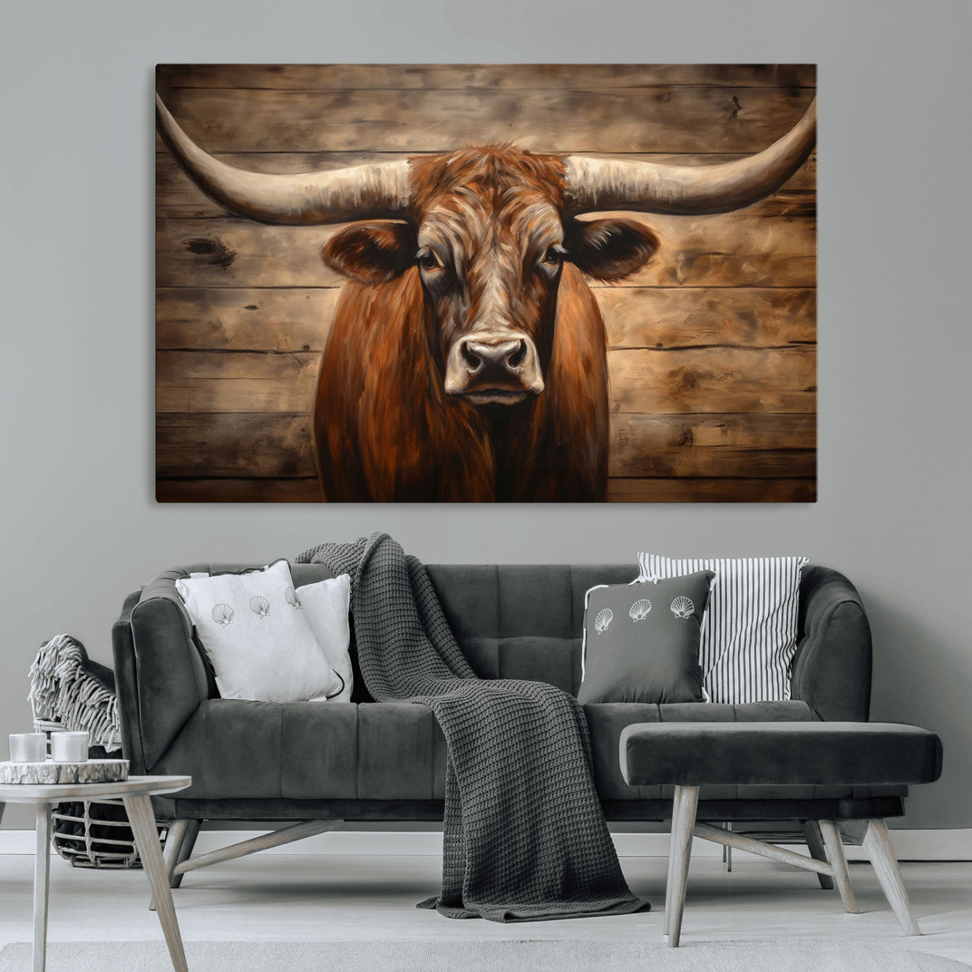 77556-MGV-CV-36X24-Longhorn Bull Wall Art | Canvas Print | Ready to Hang | Rustic Farmhouse Wall Decor | Western Barn