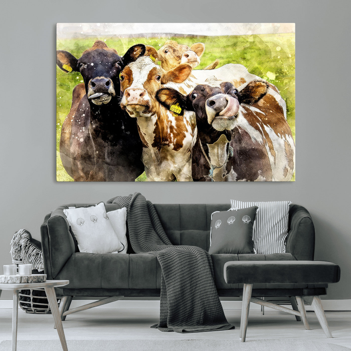 MGV-CV-36X24 - Curious Cows Farmhouse Wall Art | Ready to Hang and Framed Canvas Print | Rustic Farm Decor