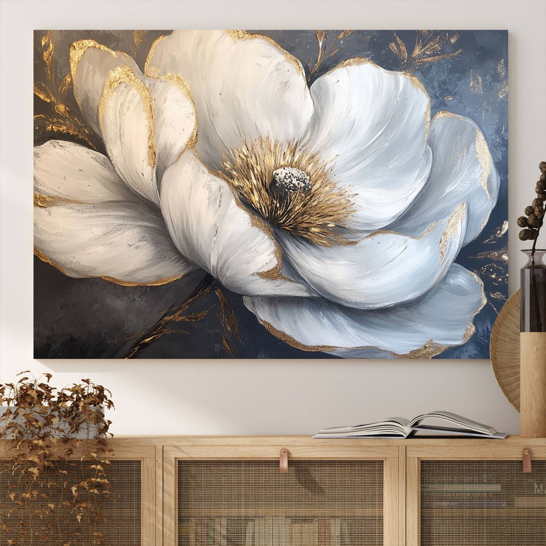 White Magnolia Flower Wall Art | Canvas Print | Abstract Floral Wall Decor | Elegant Bloom Artwork | Framed for Living Room or Bedroom