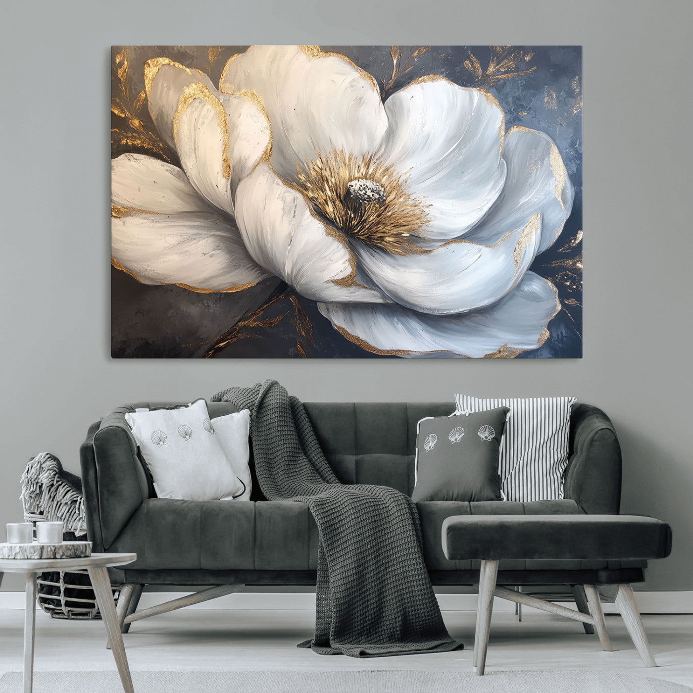 MGV-CV-36X24 - White Magnolia Flower Wall Art Canvas Print | Abstract Floral Wall Decor | Elegant Bloom Artwork |