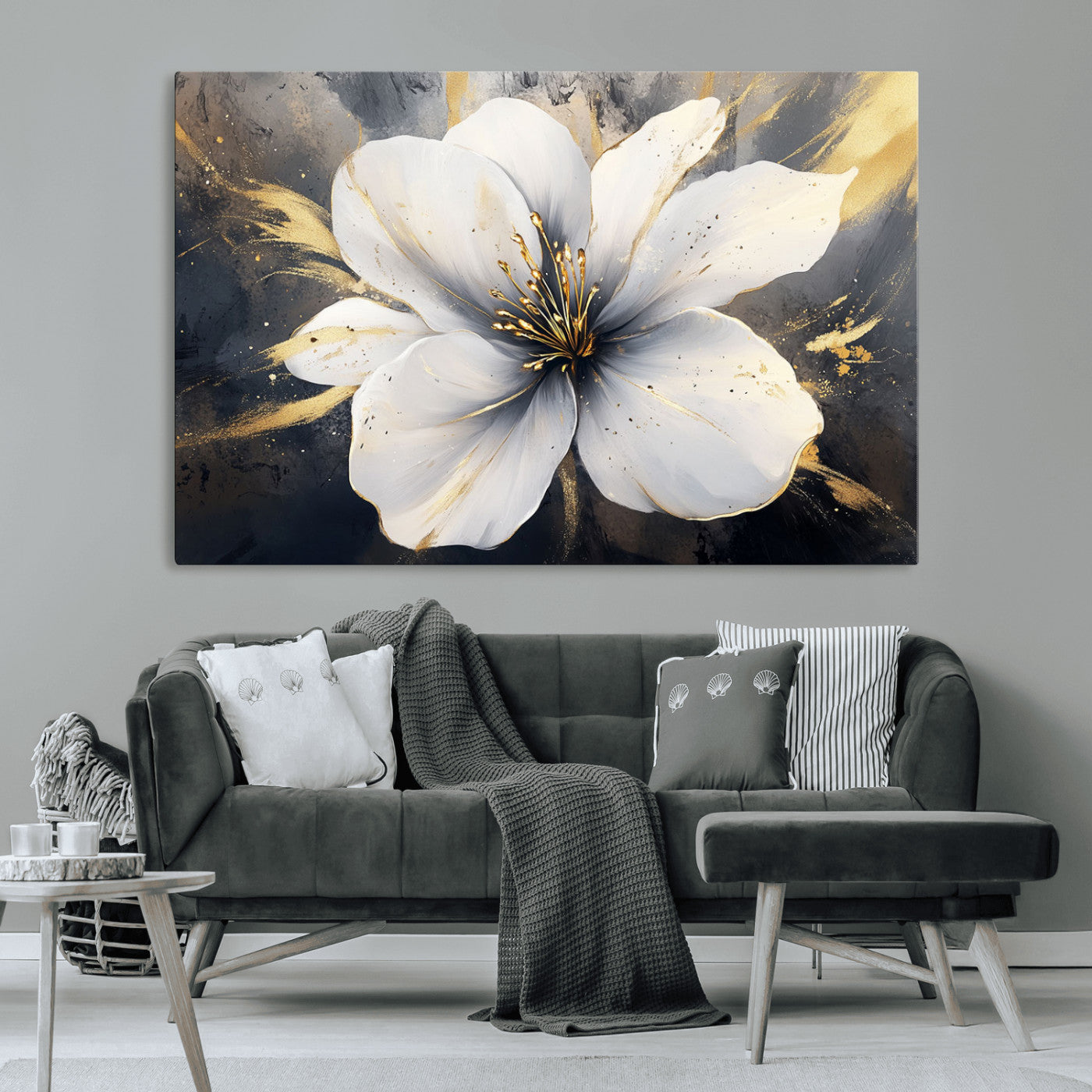 MGV-CV-36X24 - White Flower Wall Art Canvas Print | Ready to Hang | Abstract Floral Wall Decor | Elegant Bloom