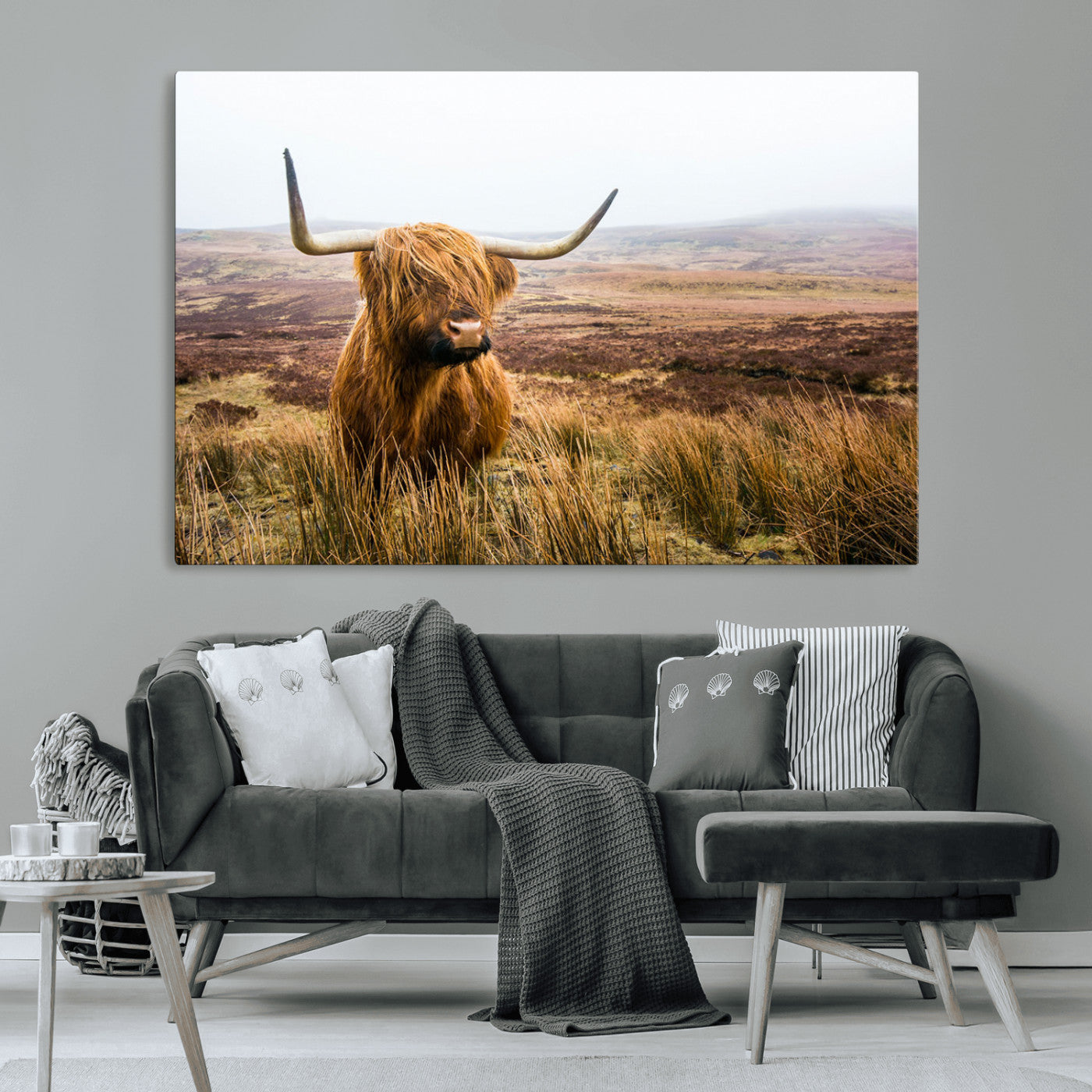 97274-MGV-CV-36X24-Scottish Highland Cow Canvas Wall Art – Rustic Farmhouse Charm with Highland Cattle – Ready to Hang