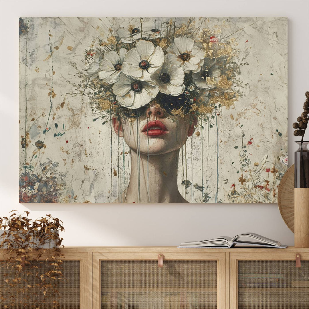 Abstract Floral Women Patel Wall Art Canvas Print