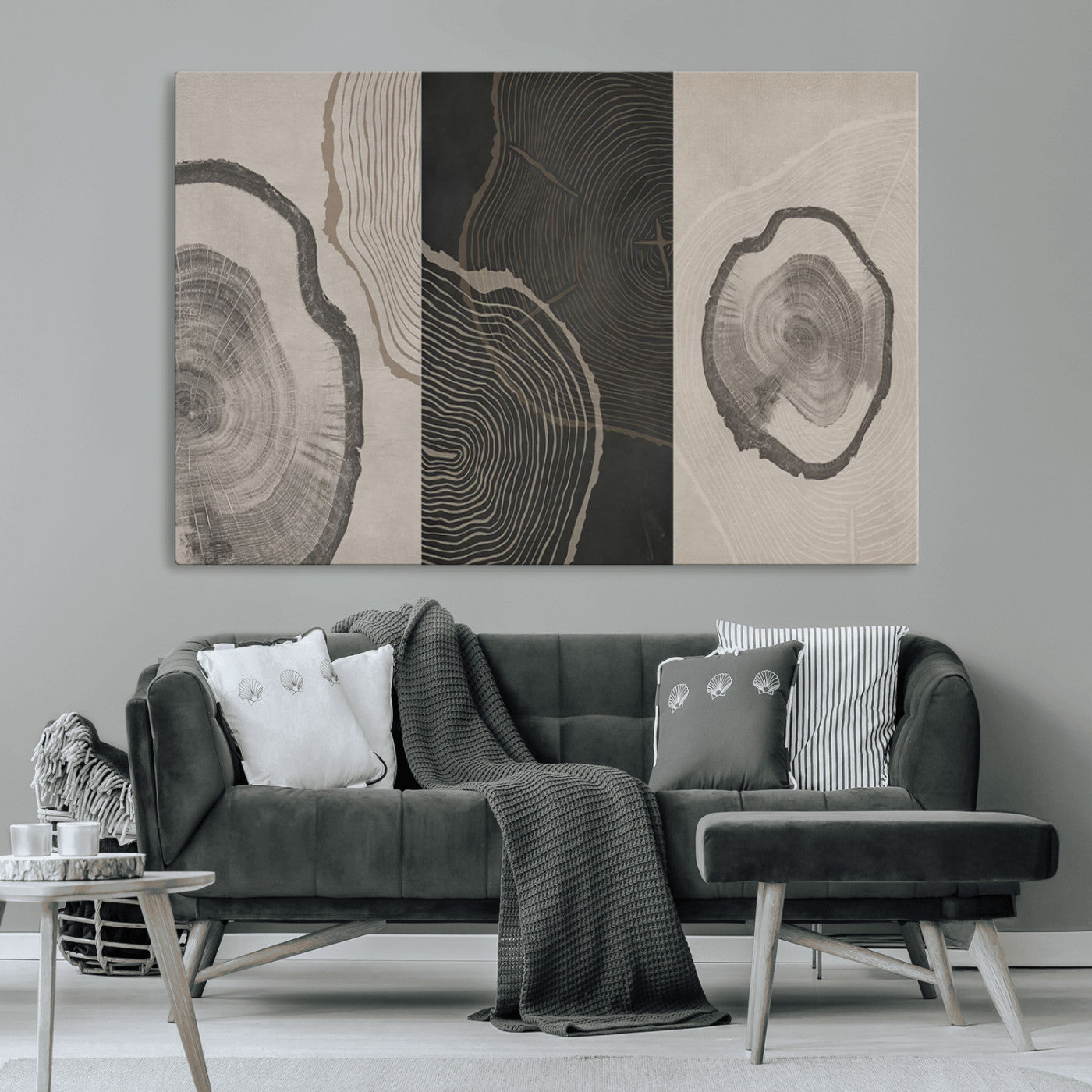 MGV-CV-36X24 - Modern Abstract Tree Ring Canvas Art Set | 3 Panel Large Tree Ring Design for Living Room, Office,