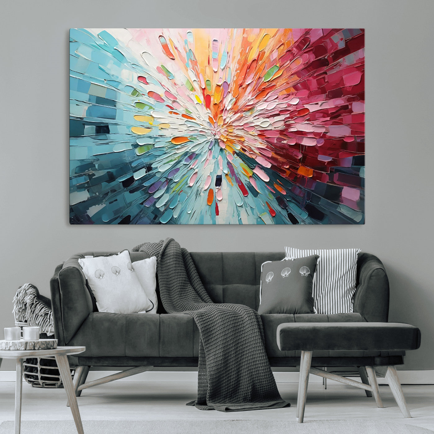 MGV-CV-36X24 - Radiant Bloom Abstract Floral Wall Art Canvas Print - Colorful Burst - Modern Living Room Decor -