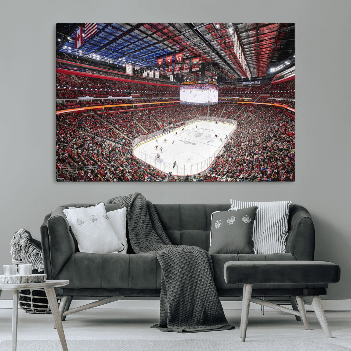 MGV-CV-36X24 - Barton Malow Little Caesars Arena Detroit Wall Art Canvas Print - Detroit Hockey and Basketball
