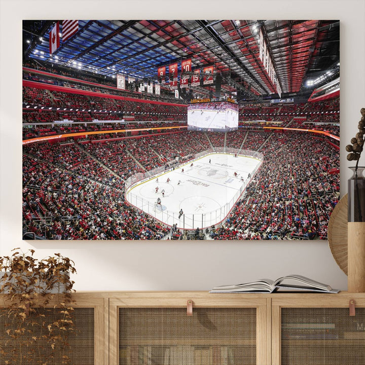 Barton Malow Little Caesars Arena Detroit Wall Art Canvas Print - Detroit Hockey and Basketball Stadium Print