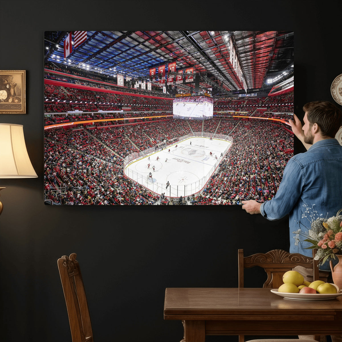 62263-MGV-CV-36X24 - Barton Malow Little Caesars Arena Detroit Wall Art Canvas Print - Detroit Hockey and Basketball