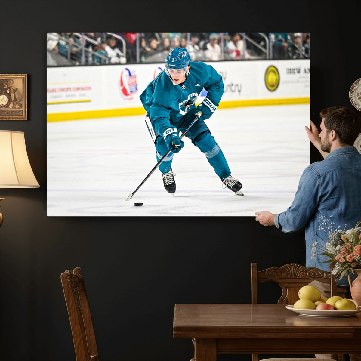 69179-MGV-CV-36X24 - San Jose Sharks Ice Hockey Player Wall Art Canvas Print