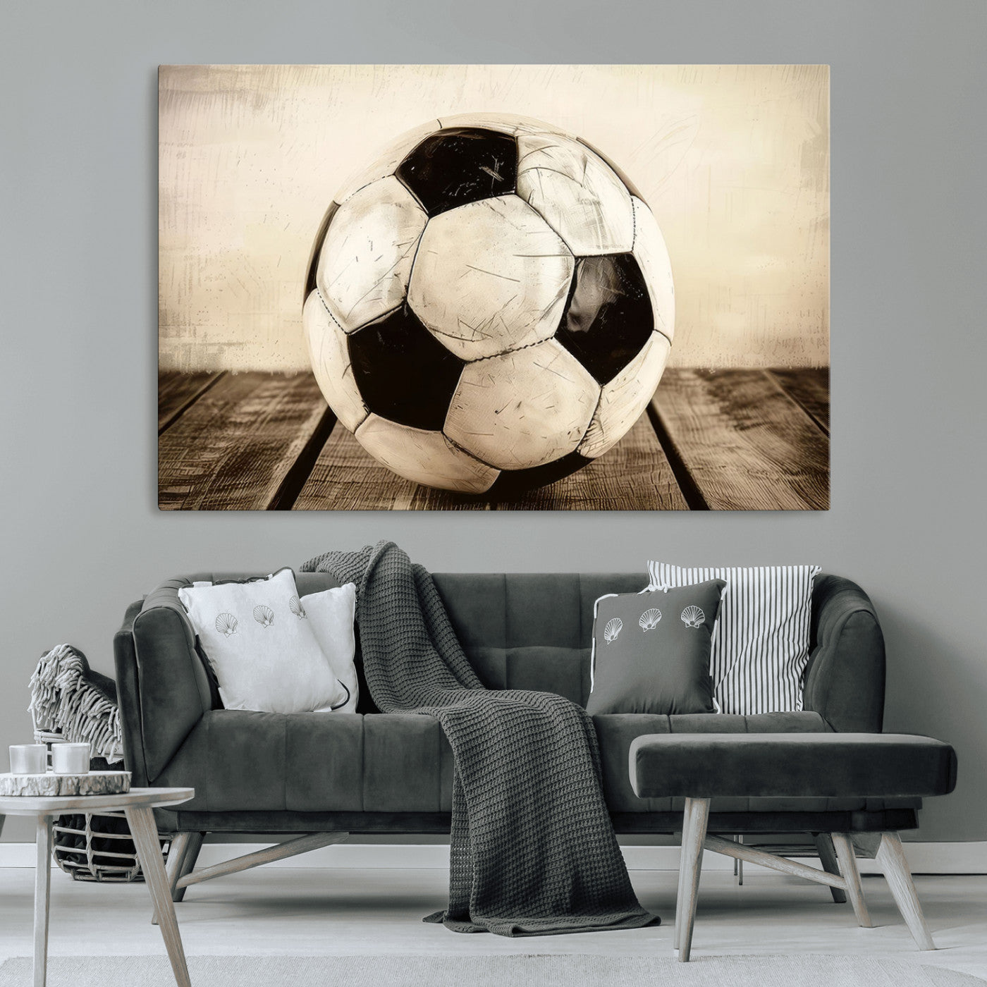MGV-CV-36X24 - Vintage Soccer Ball Wall Decor Canvas Art – 3-Panel Soccer Wall Decor, Framed and Ready to Hang