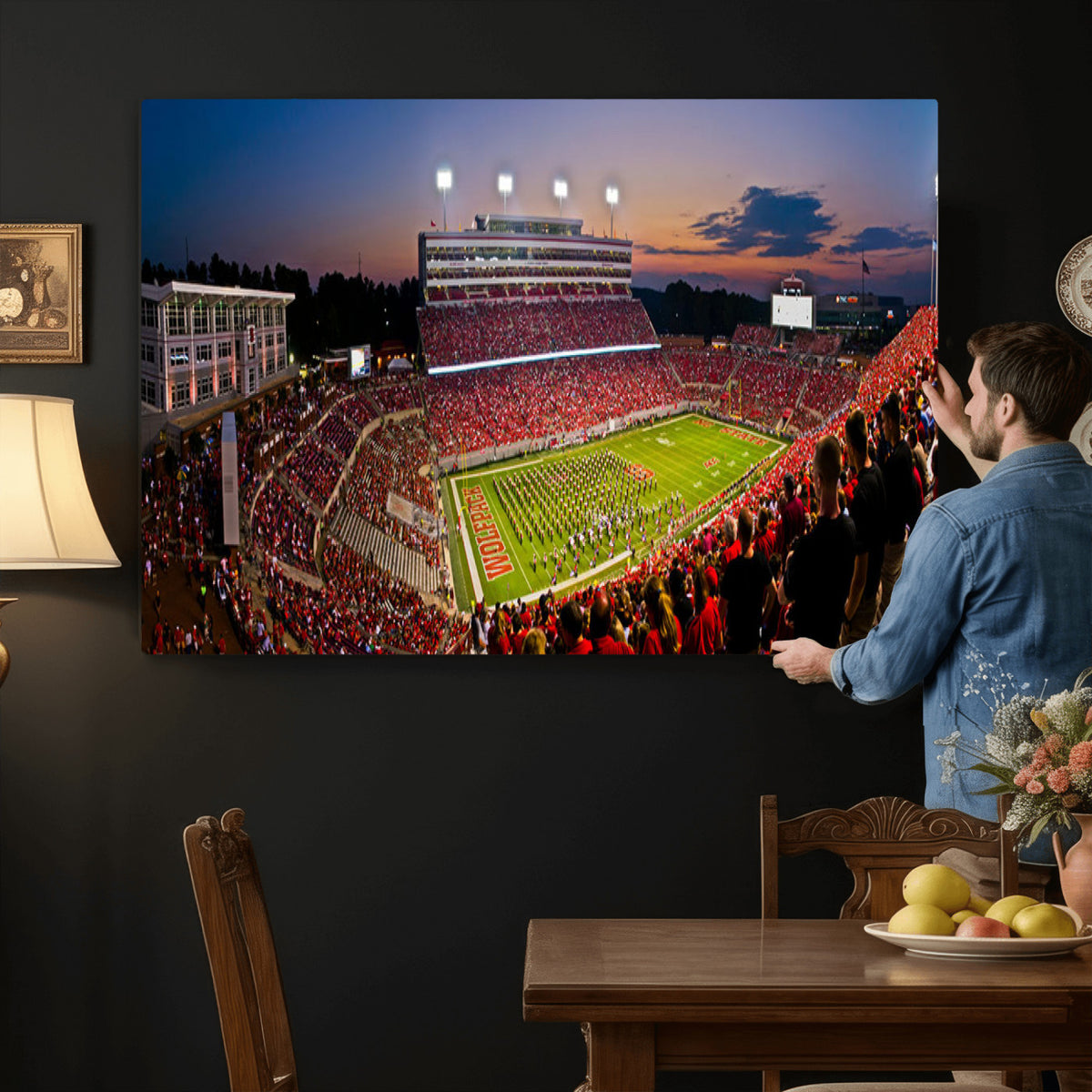 87655-MGV-CV-36X24 - NC State Wolfpack Football Team Print - Raleigh Carter-Finley Stadium Wall Art Canvas Print