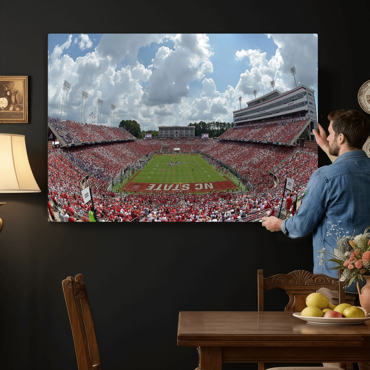 30640-MGV-CV-36X24 - NC State Wolfpack Football Team Print Canvas- Raleigh Carter-Finley Stadium Wall Art Canvas Print