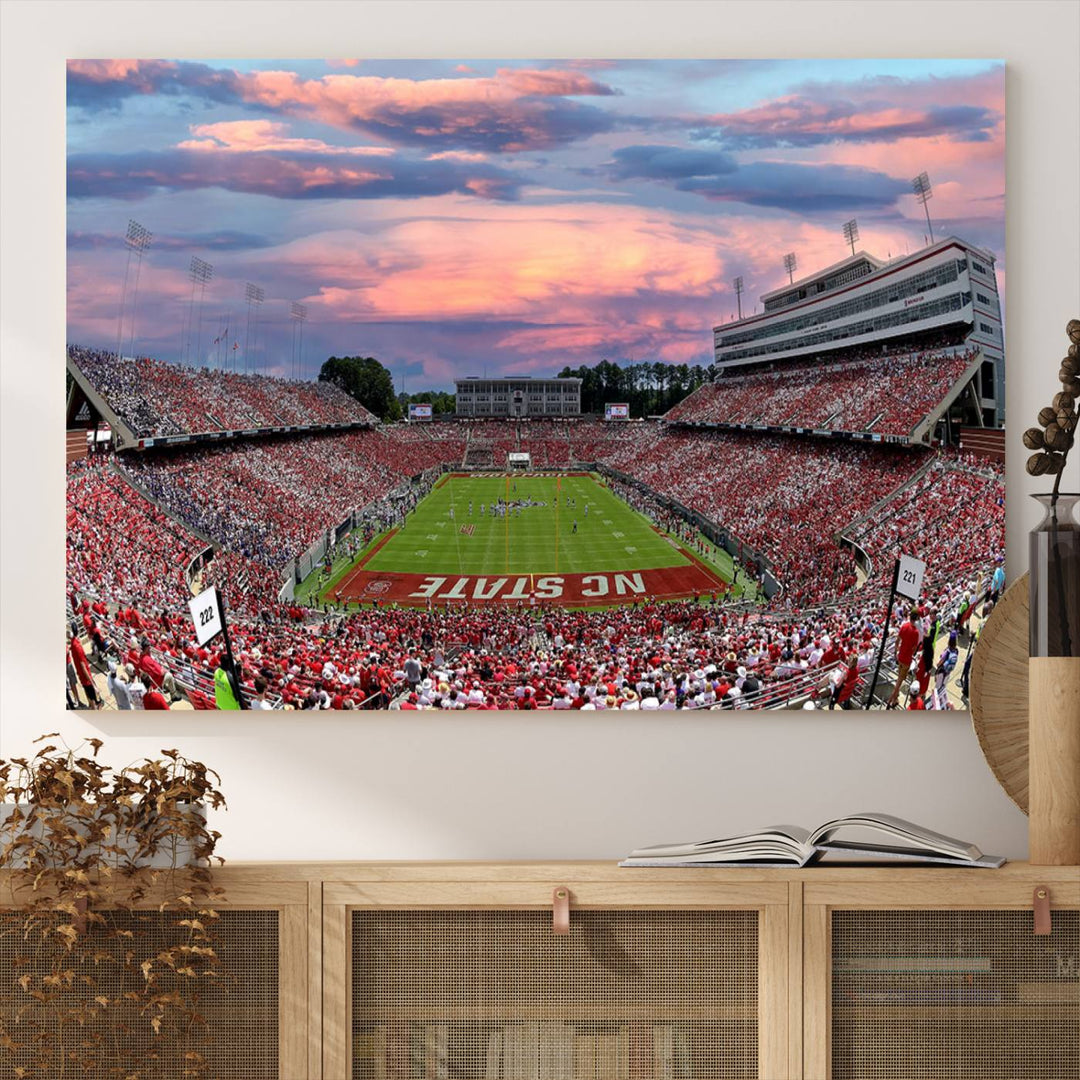 Carter-Finley Stadium Sunset Game Triple Canvas Wall Art - NC State Wolfpack Football Match