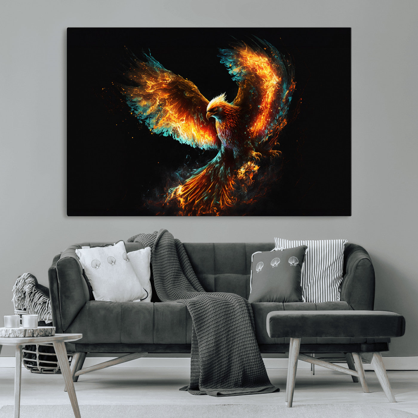 MGV-CV-36X24 - Fiery Phoenix Canvas Print | Ready to Hang Wall Art | Bold Fantasy Decor for Living Room | Majestic