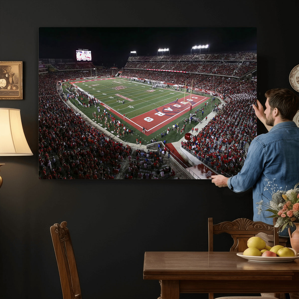 94207-MGV-CV-36X24 - Houston Cougars Football Team Print - Houston TDECU Stadium Wall Art Canvas Print