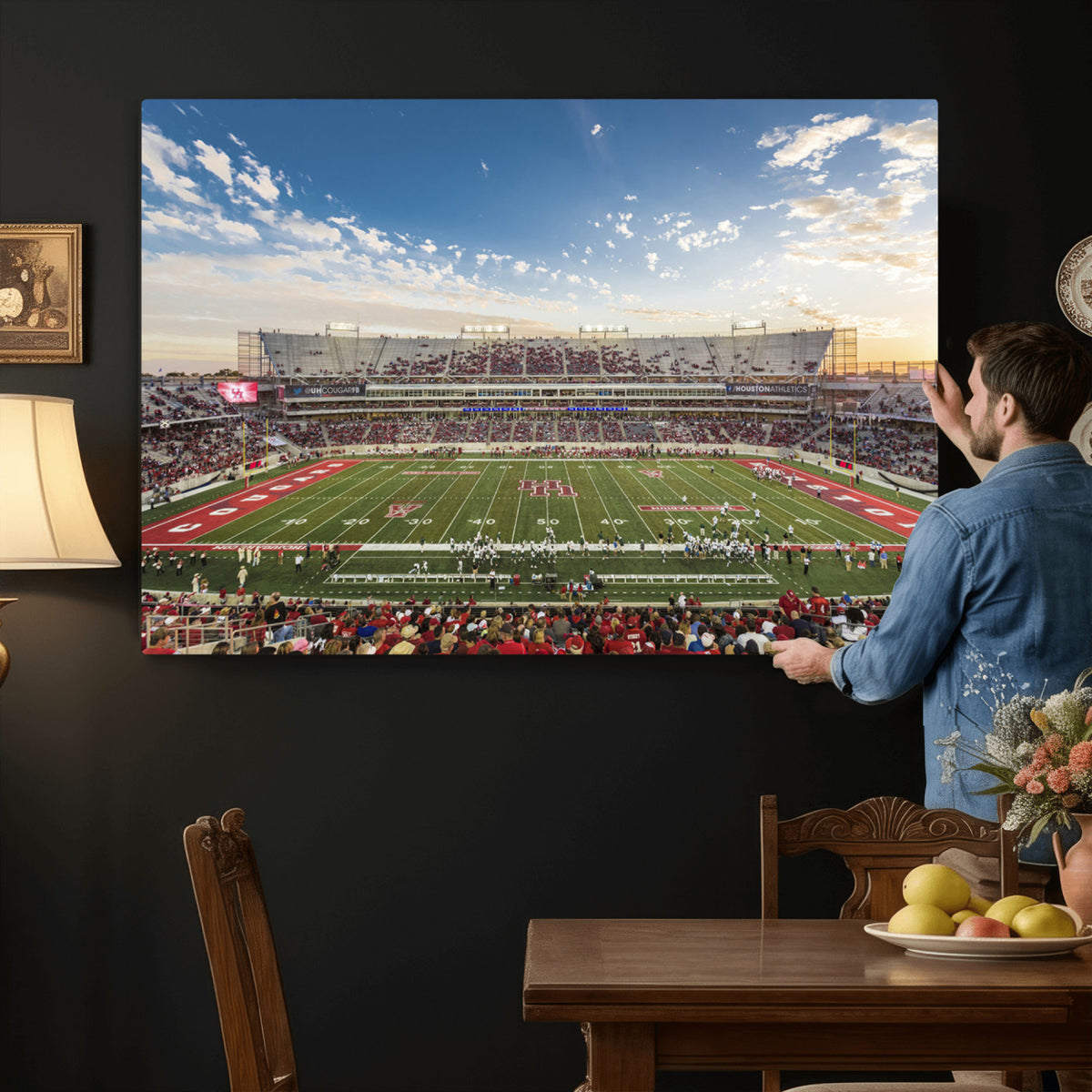 36612-MGV-CV-36X24 - Framed Houston Cougars Football Team Print - Houston TDECU Stadium Wall Art Canvas Print