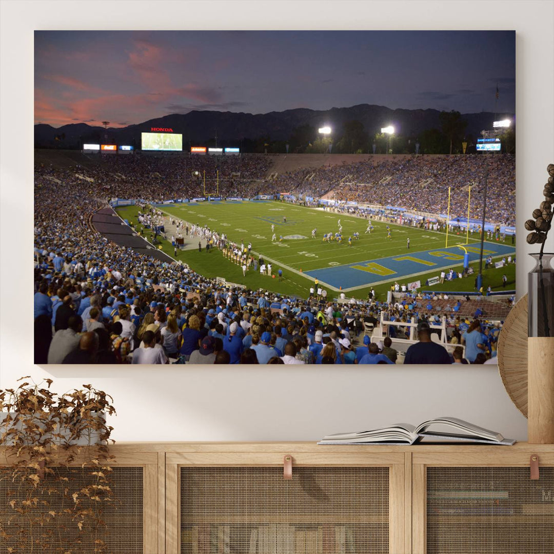 UCLA Bruins Football Team Print - Pasadena Rose Bowl Stadium Wall Art Canvas Print