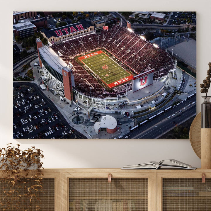 Utah Utes Football Team Print - Salt Lake City Rice-Eccles Stadium Wall Art Canvas Print