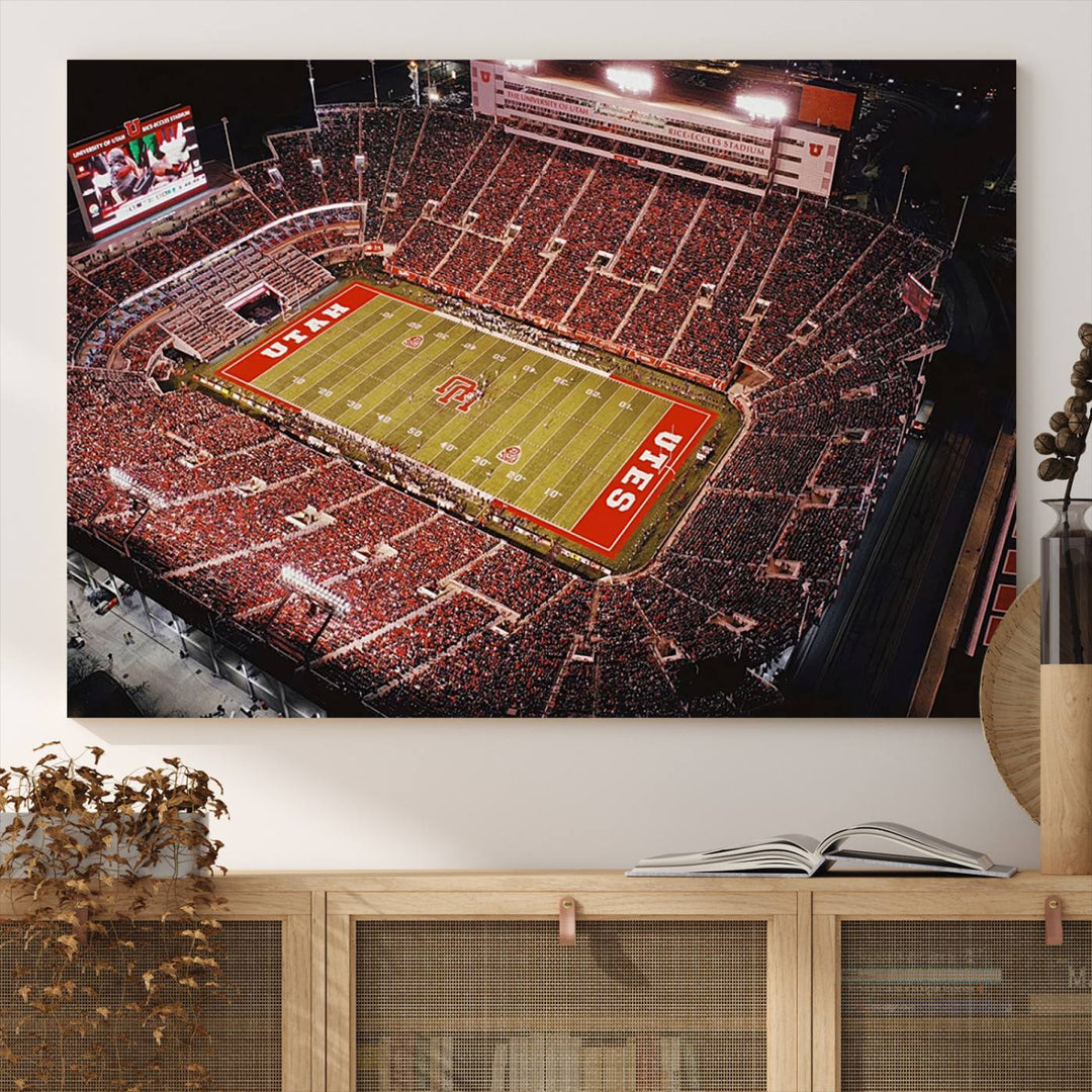 Utah Utes Football Team Print - Salt Lake City Rice-Eccles Stadium Wall Art Canvas Print