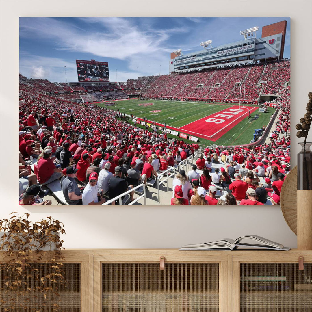 Utah Utes Football Team Print - Salt Lake City Rice-Eccles Stadium Wall Art Canvas Print