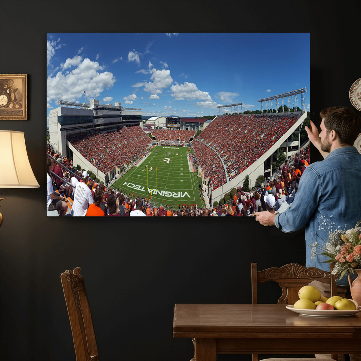 87769-MGV-CV-36X24 - Virginia Tech Hokies Football Team Print - Blacksburg Lane Stadium Wall Art Canvas Print