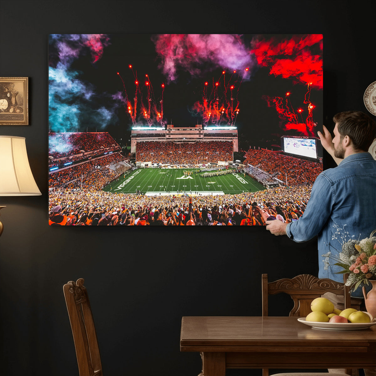 65761-MGV-CV-36X24 - Virginia Tech Hokies Football Team Print - Blacksburg Lane Stadium Wall Art Canvas Print