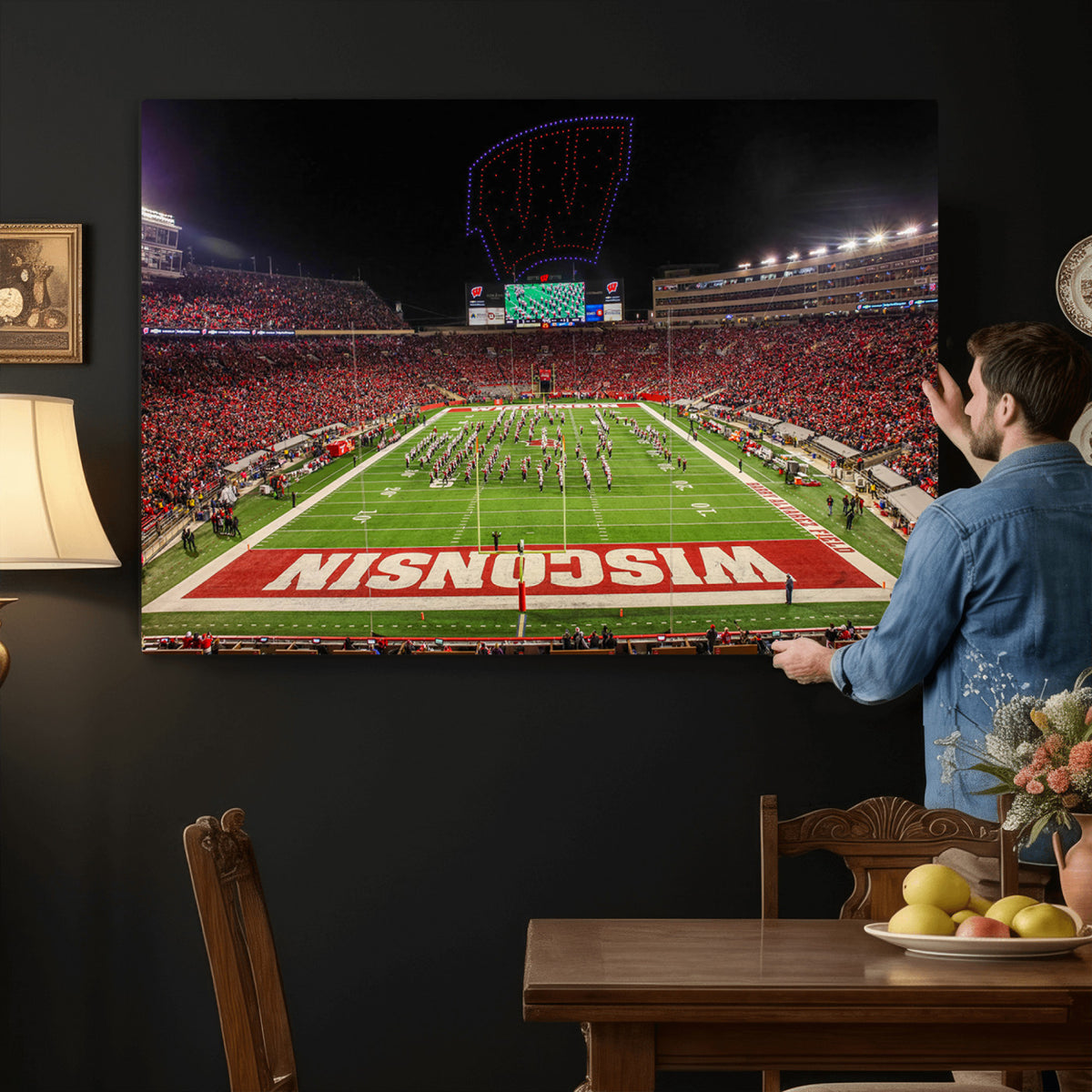 34125-MGV-CV-36X24 - Wisconsin Badgers Football Team Print Canvas- Madison Camp Randall Stadium Wall Art Canvas Print