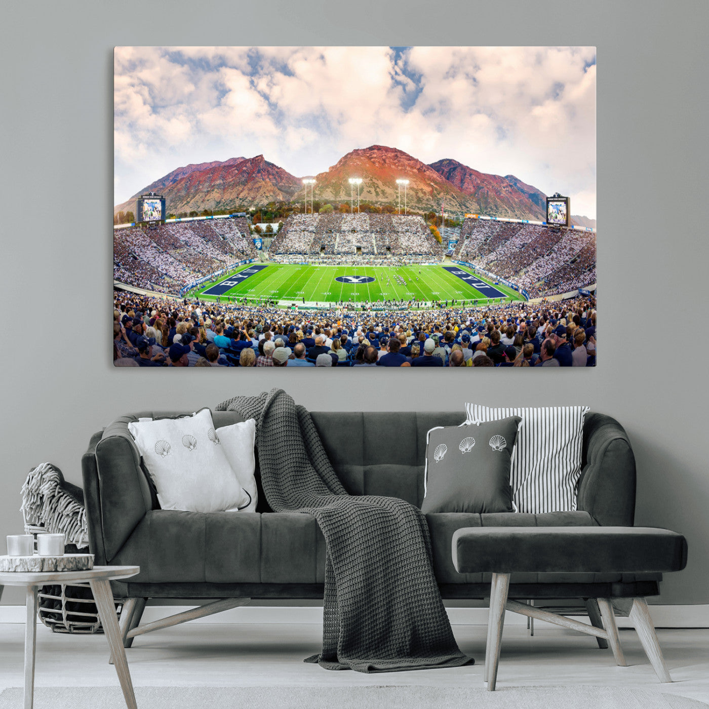 MGV-CV-36X24 - Brigham Young University Cougars Football Team Print - Provo LaVell Edwards Stadium Wall Art Canvas