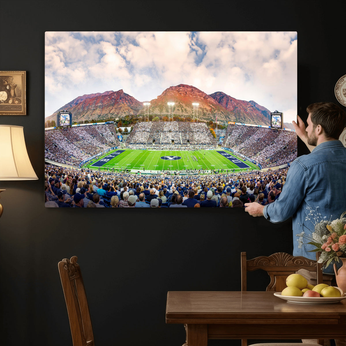 85734-MGV-CV-36X24 - Brigham Young University Cougars Football Team Print - Provo LaVell Edwards Stadium Wall Art Canvas