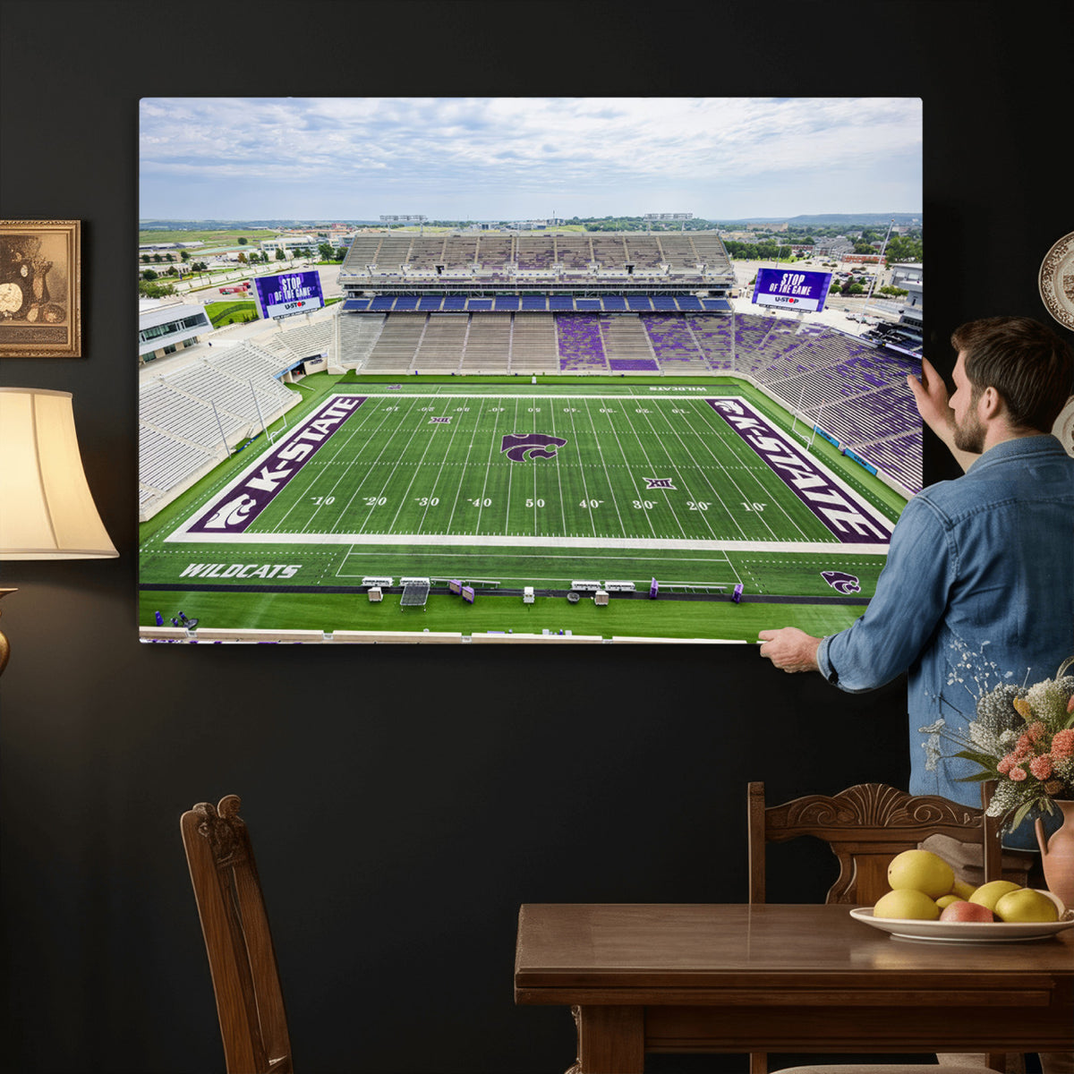 29452-MGV-CV-36X24 - KState Wildcats Football Team Print - Manhattan Bill Snyder Family Football Stadium Wall Art Canvas