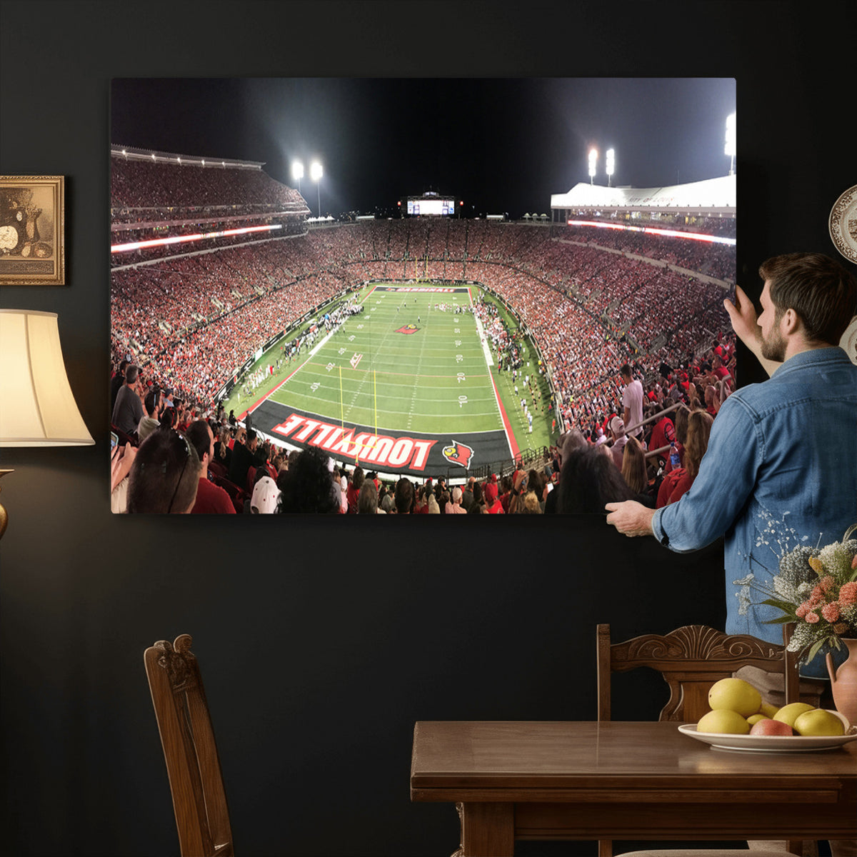 52267-MGV-CV-36X24 - University of Louisville Cardinals Football Team Print - Louisville Cardinal Stadium Wall Art Canvas