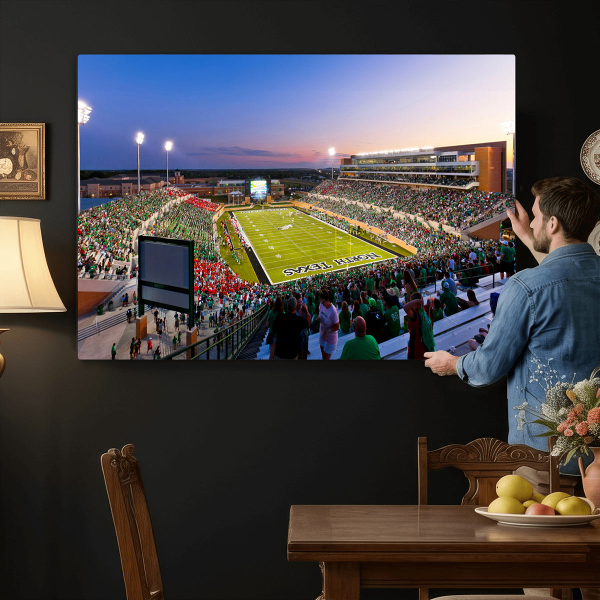 81582-MGV-CV-36X24 - University of North Texas Mean Green Football Team Print - Denton DATCU Stadium Wall Art Canvas