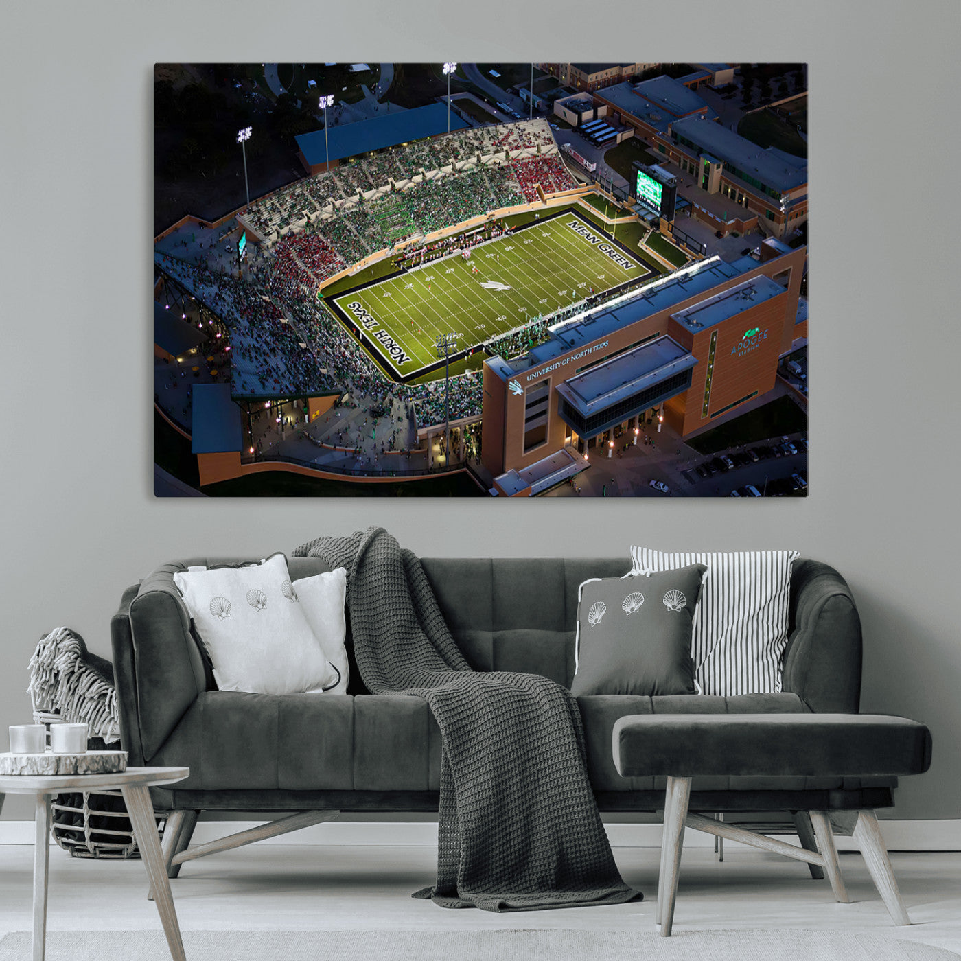 MGV-CV-36X24 - University of North Texas Mean Green Football Artwork, Football Team Print - Denton DATCU Stadium