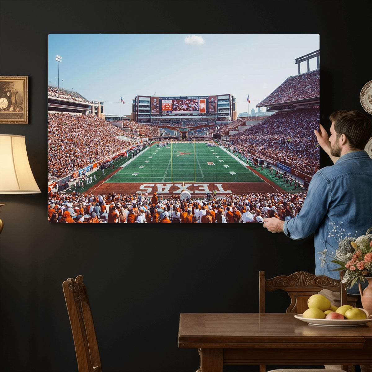 14826-MGV-CV-36X24 - Framed Texas Memorial Stadium Canvas, University of Texas Longhorns Football Team Print - Austin