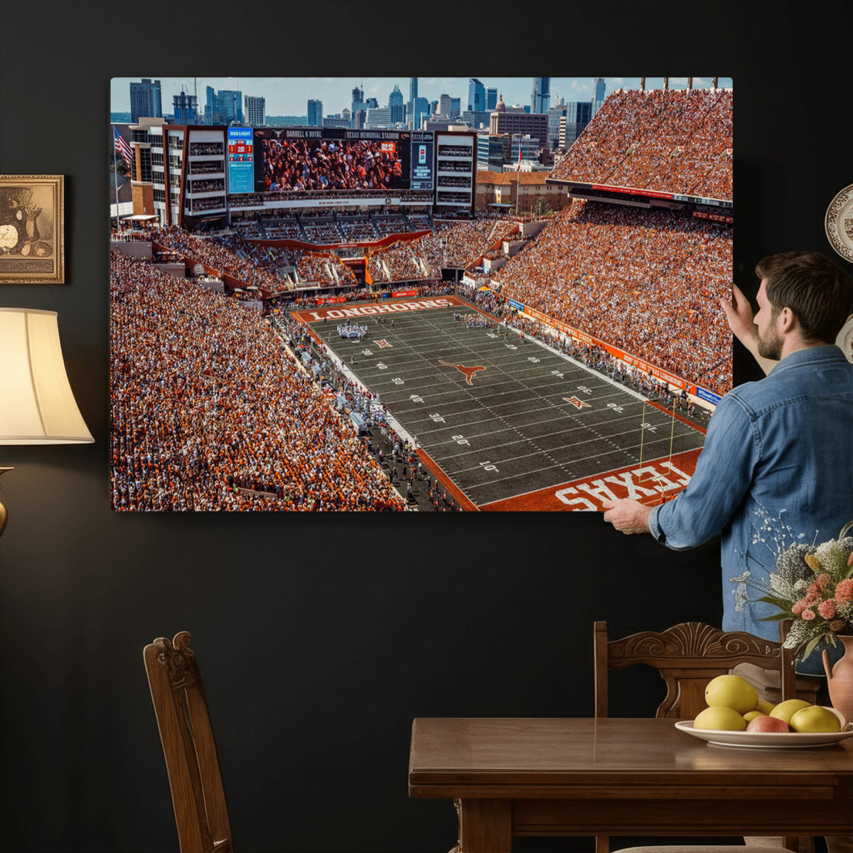 92103-MGV-CV-36X24 - University of Texas Longhorns Football Team Print - Austin Darrell K Royal-Texas Memorial Stadium