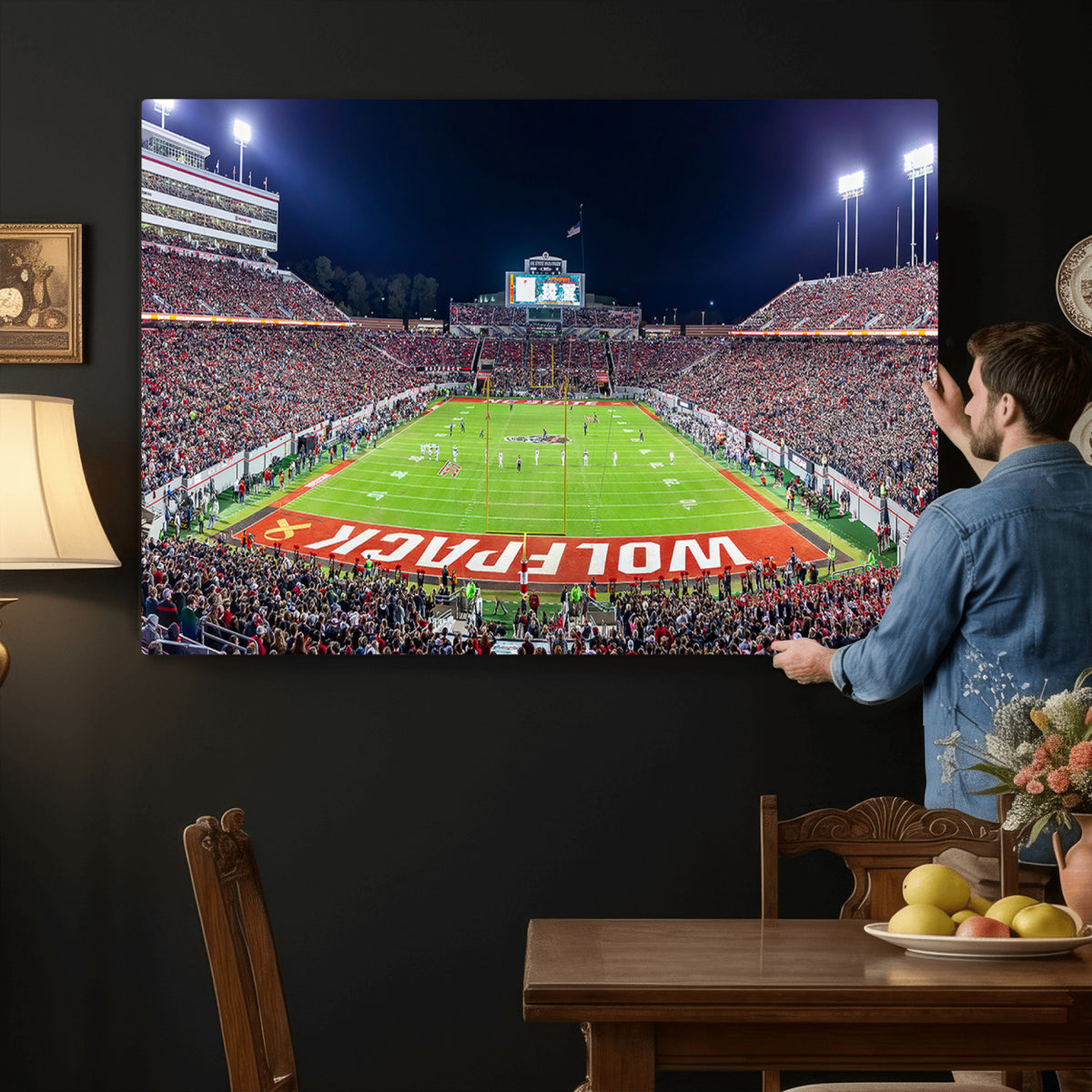 80943-MGV-CV-36X24 - Wolfpack Football Team Print - Raleigh Carter-Finley Stadium Wall Art Canvas Print