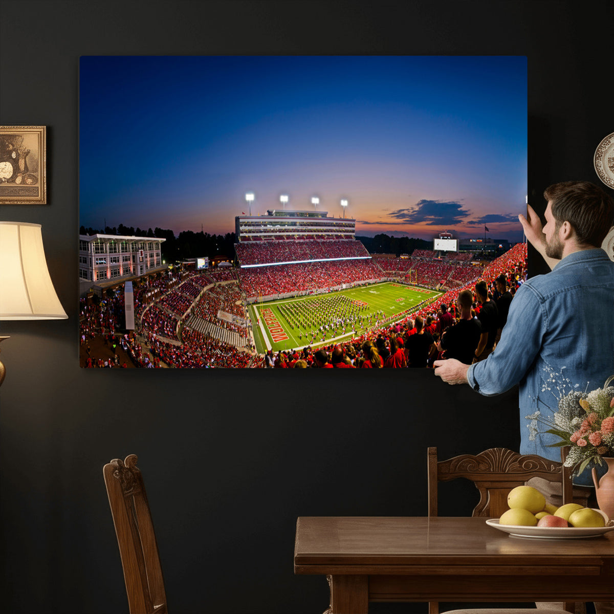 76202-MGV-CV-36X24 - Wolfpack Football Team Wall Art Print - Raleigh Carter-Finley Stadium Wall Art Canvas Print