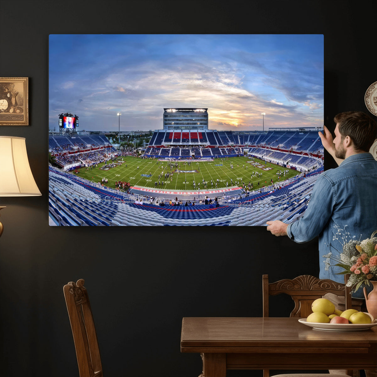 69559-MGV-CV-36X24 - Florida Atlantic University Owls Football Team Print - Boca Raton FAU Stadium Wall Art Canvas Print