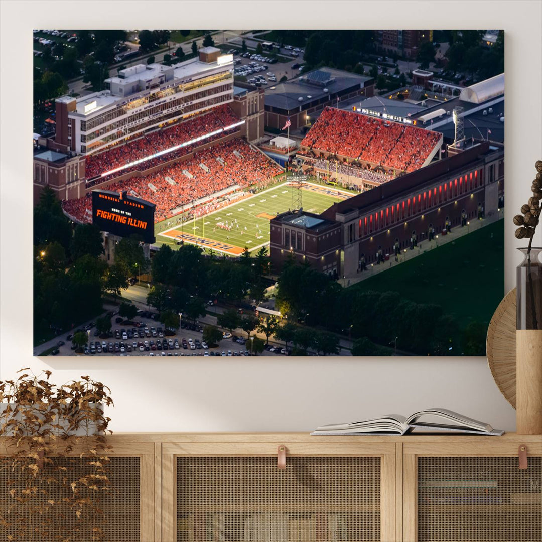 University of Illinois Fighting Illini Football Team Print - Champaign Illinois Memorial Stadium Wall Art Canvas Print