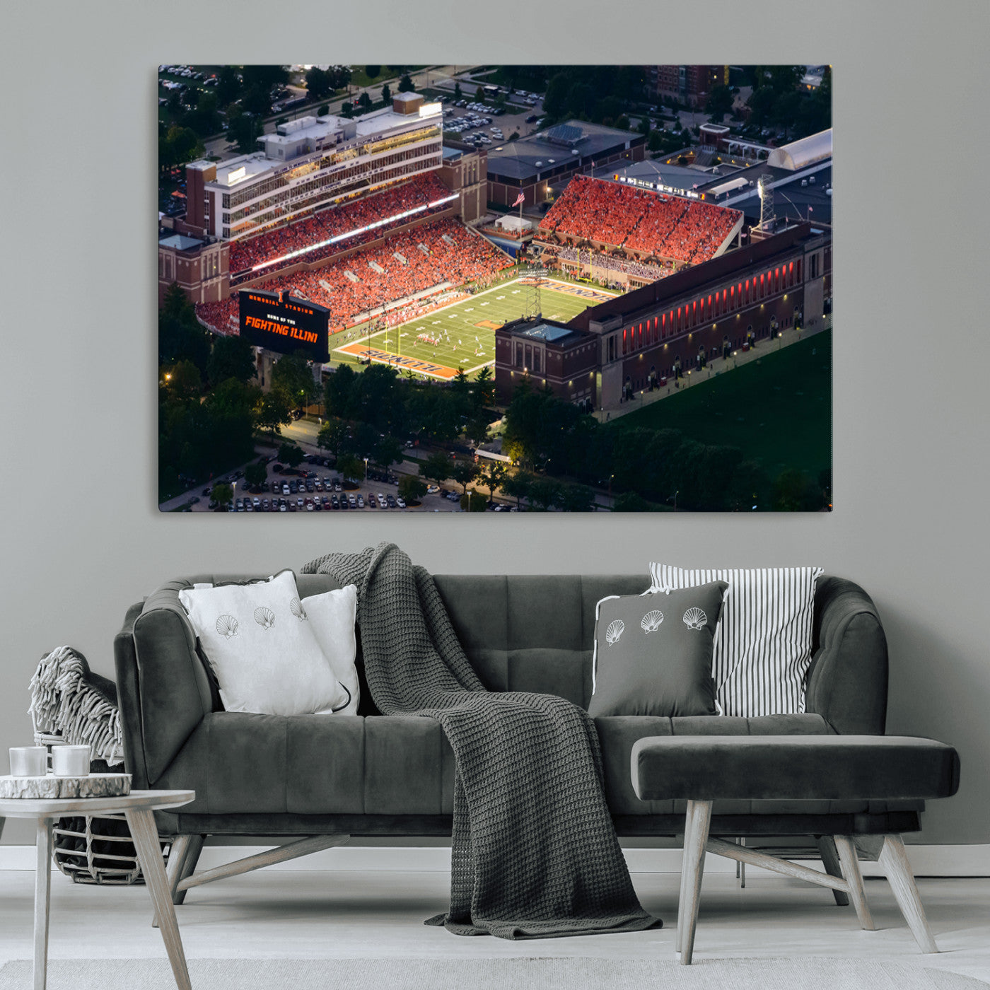 MGV-CV-36X24 - University of Illinois Fighting Illini Football Team Print - Champaign Illinois Memorial Stadium
