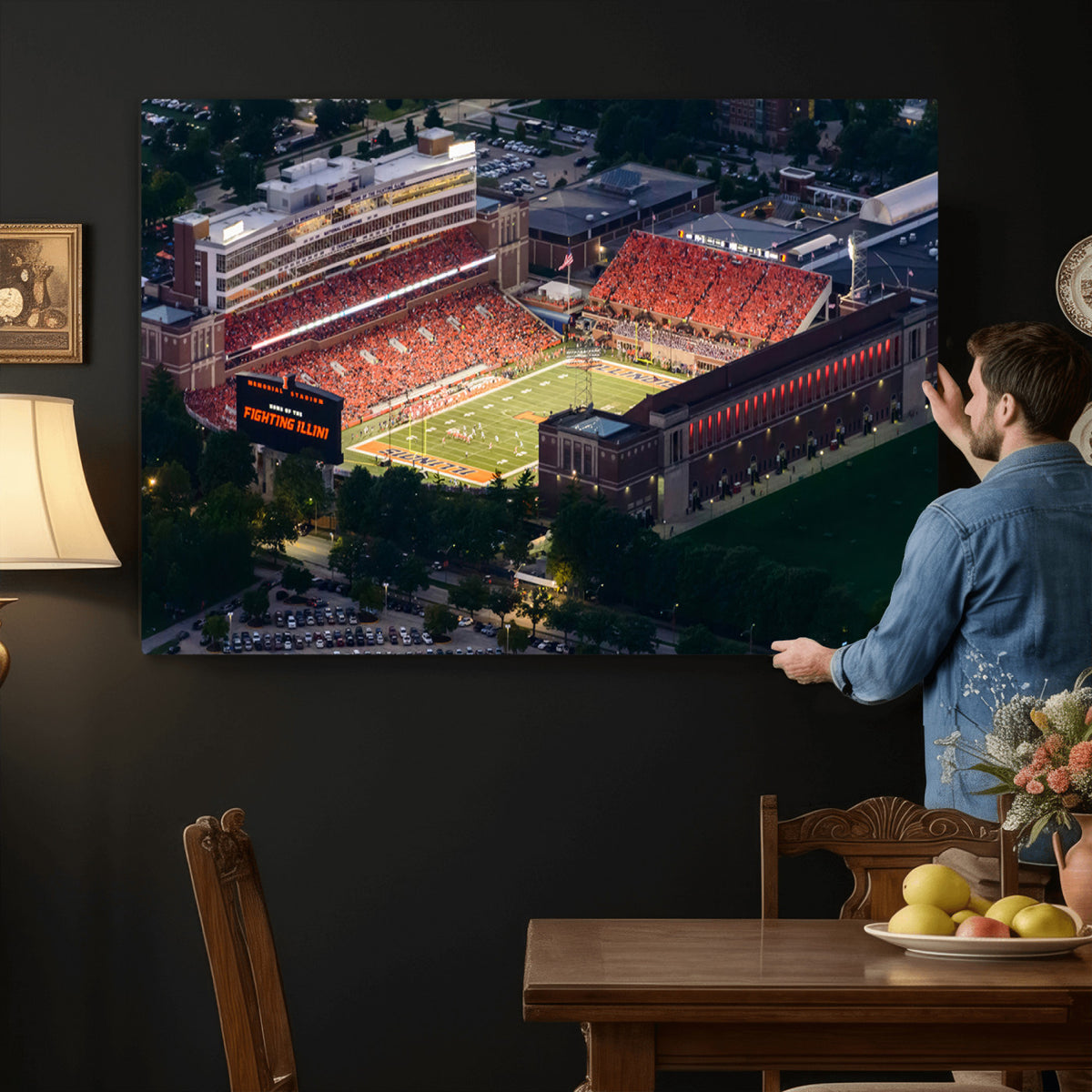 78052-MGV-CV-36X24 - University of Illinois Fighting Illini Football Team Print - Champaign Illinois Memorial Stadium