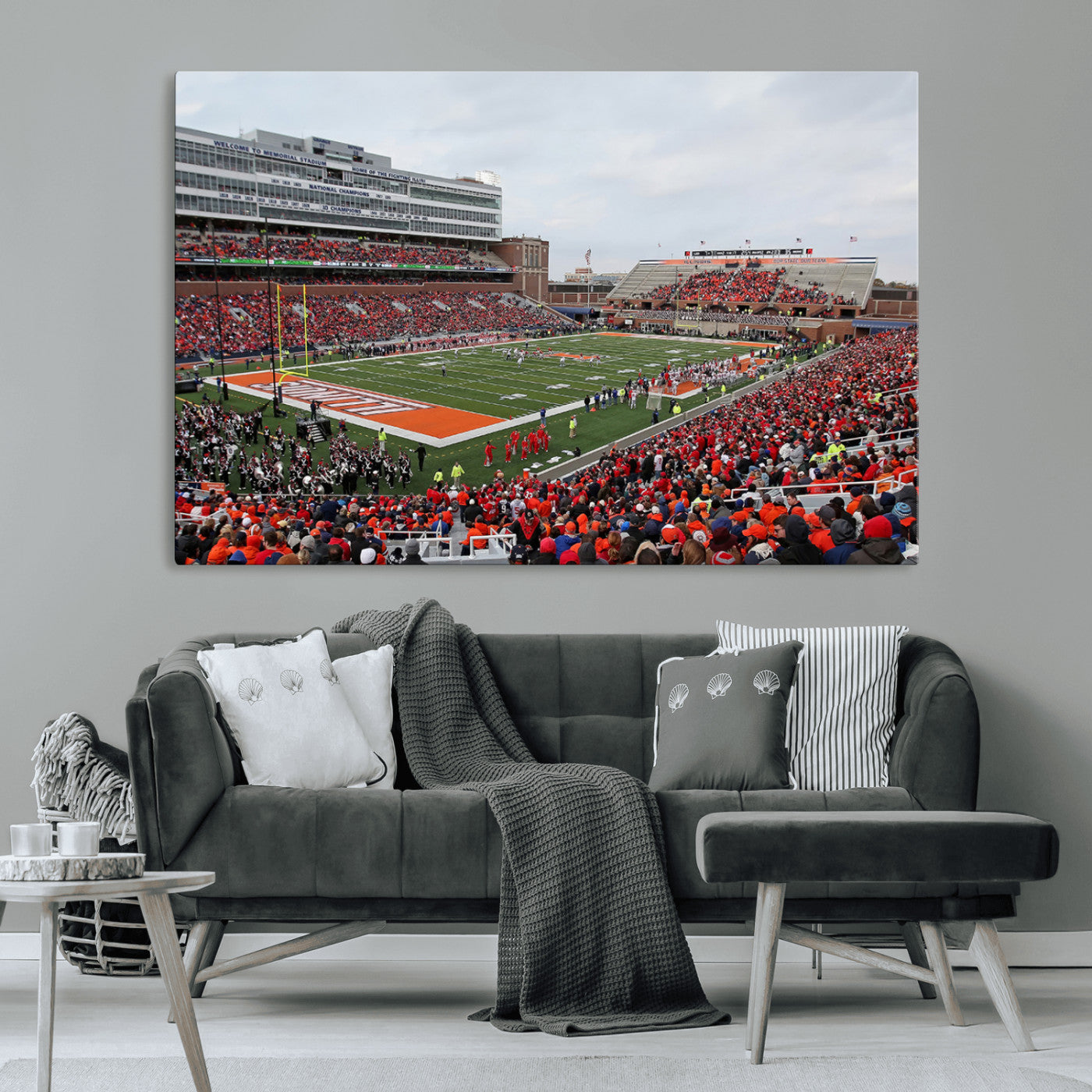 MGV-CV-36X24 - University of Illinois Fighting Illini Football Team Print - Champaign Illinois Memorial Stadium