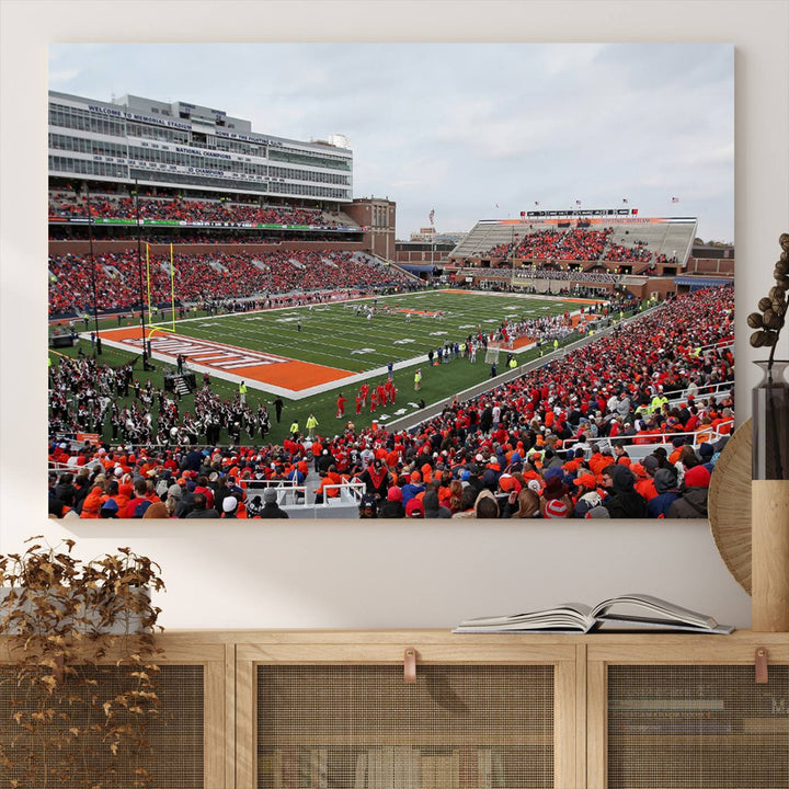 University of Illinois Fighting Illini Football Team Print - Champaign Illinois Memorial Stadium Wall Art Canvas Print